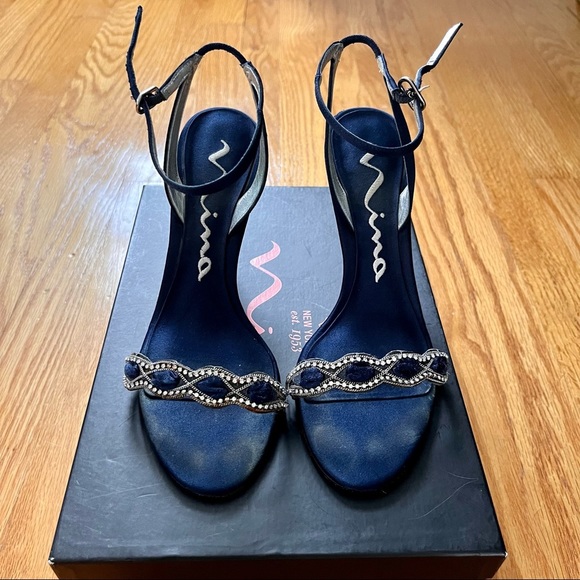 Nina Shoes - Nina Navy Strappy High Heels with Accents, Size 7